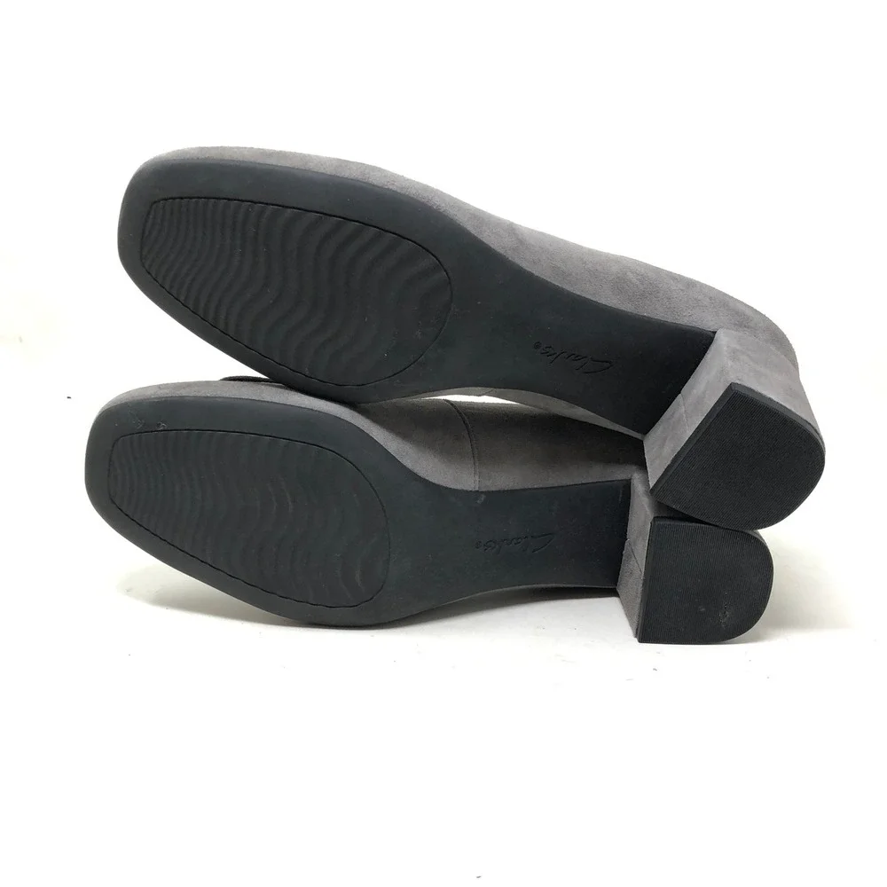 Clarks Womens 10 Tealia Gia Artisan Pumps Grey Suede Block Heel